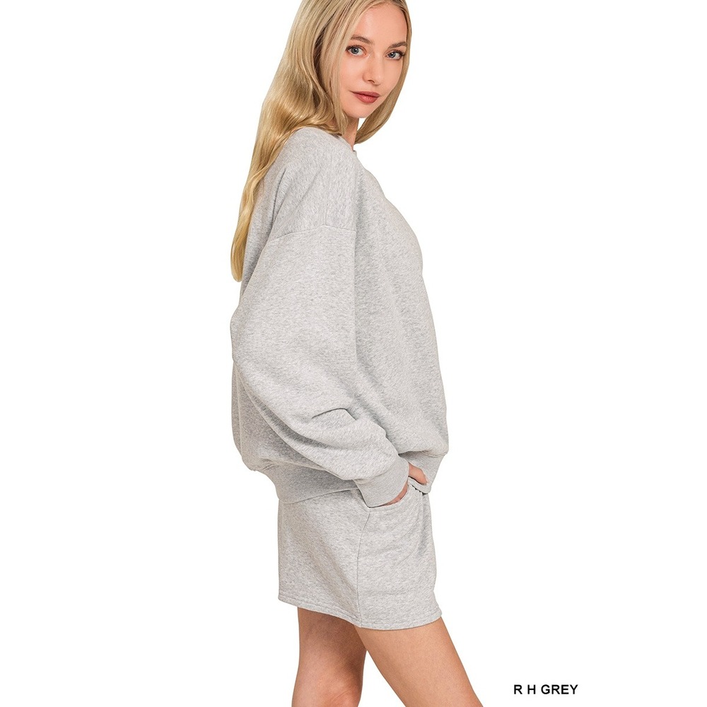Zenana Sweatshirt Shorts Set Women Small Dusty Blue NWOT Fleece OTOP-4397A5 - Picture 5 of 7